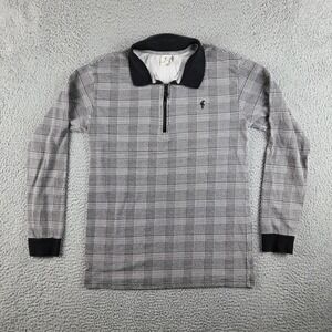 Father Sons Polo Shirt Mens XL (M) Gray Plaid Long Sleeve Casual